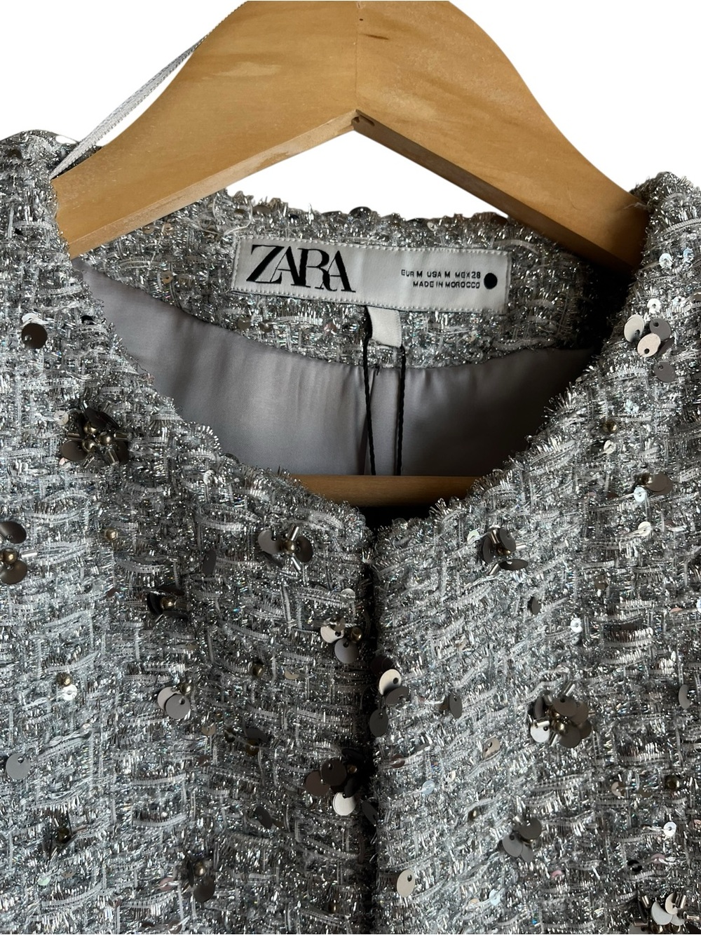 Zara ZW Collection Sequin Jacket Silver Size M NWT - Picture 3 of 15